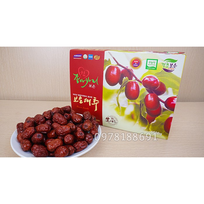 Táo đỏ sấy khô Hàn Quốc BOEUN LOESS JUJUBE 1kg