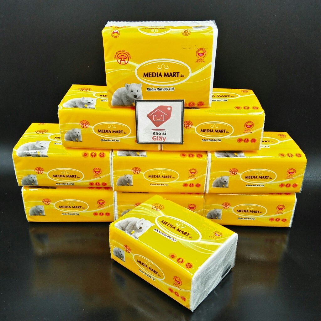 Combo 10 bịch khăn giấy rút Media bỏ túi 300 tờ/3 lớp siêu dai mềm mịn - Giấy rút trắng loại 1 bịch nhỏ