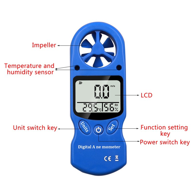 WER Handheld LCD Display Digital Anemometer Wind Speed Meter Hygrometer Thermometer Air Flow Velocity Gauge Temperature Test