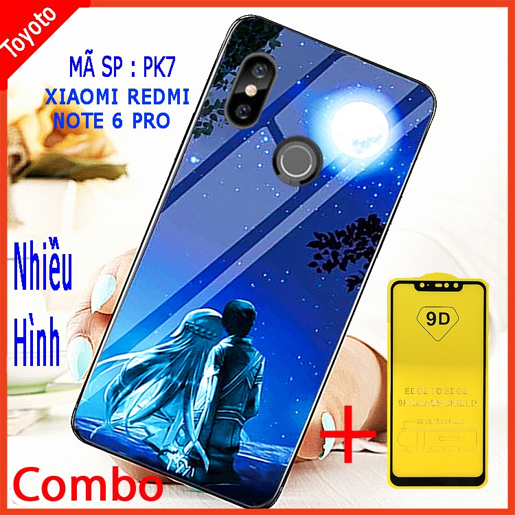 COMBO ỐP LƯNG XIAOMI REDMI NOTE 6 PRO (ốp lưng kính 3D + tặng kèm kính cường lực full màn hình)