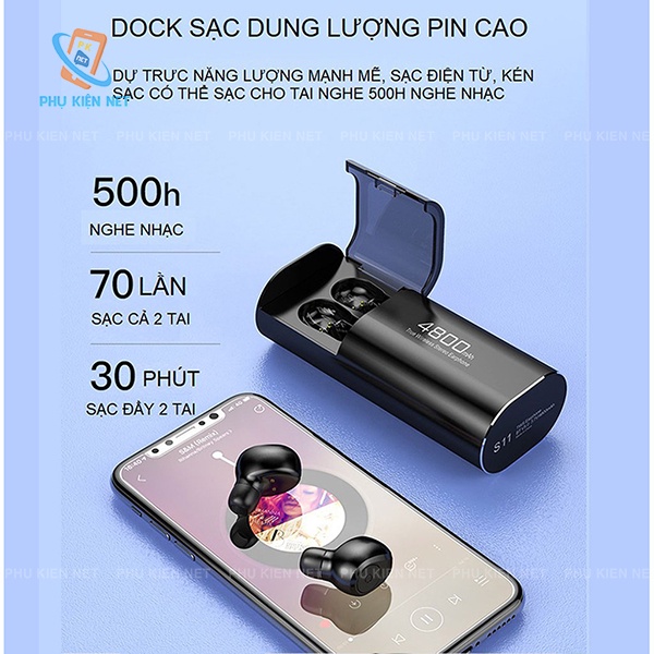 Tai nghe bluetooth S11 5.0 bản cảm ứng tích hợp sạc dự phòng 4800mah nghe 400h kháng nước chống ồn CVC 8.0
