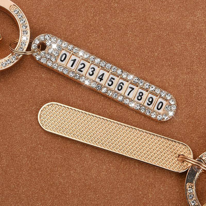 Đến Với Móc Khóa, Mặt Dây Chuyền Số Điện Thoại Trang Trí Với Đá Rhinestone Chống Thất Lạc Cho Ô Tô.