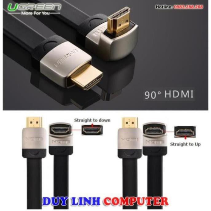 Cáp HDMI 2M dẹt nghiêng góc 90 độ chính hãng Ugreen 10279 hỗ trợ 3D 4K