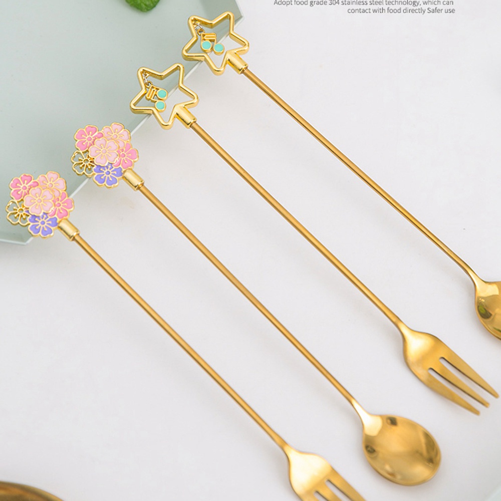 1 muỗng nĩa bằng thép không gỉ hình ngôi sao năm cánh dùng ăn món tráng miệng