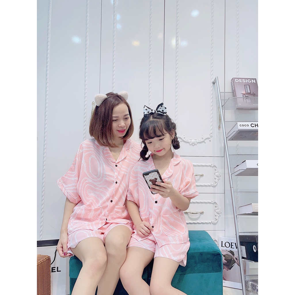 Bộ Pizama cộc tay Mẹ và Bé từ 16-60kg chất lụa Mago cao cấp❤️Bộ quần áo mặc nhà ❤️Sét mẹ và bé - M0030
