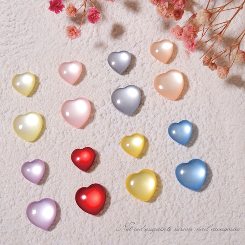 Set 5 Phụ Kiện Trang Trí Móng Tay 3D Hình Trái Tim Đính Đá Lấp Lánh Lưng Phẳng