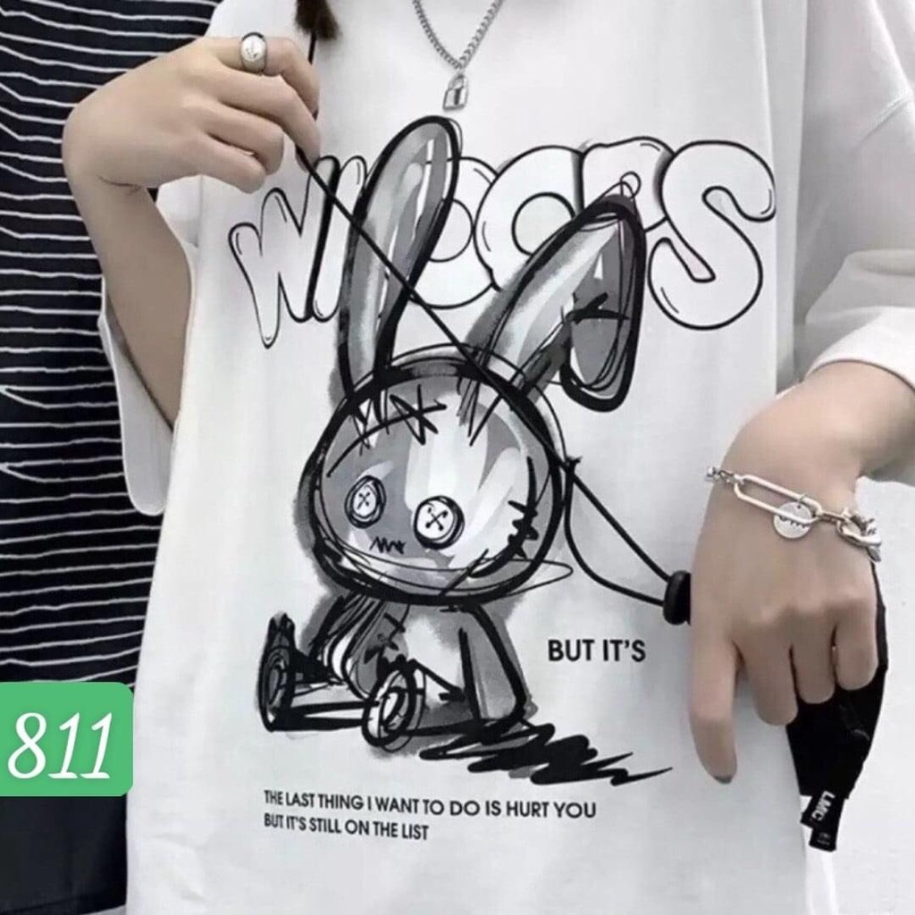 Áo Thun Tay Lỡ Unisex BUNNY WIOOPS Biken Store, Áo Phông Nam Nữ Form Rộng, Ảnh Thật.