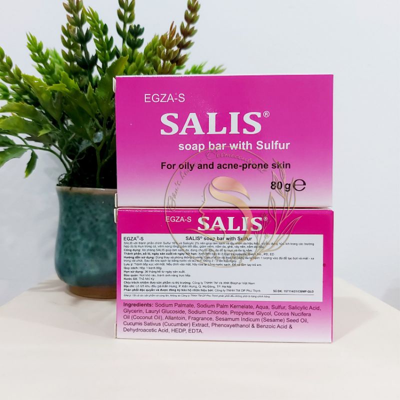 EGZA-S SALIS Soap bar 80g Xà phòng tắm giảm dầu, giảm mụn, dày sừng nang lông 80g