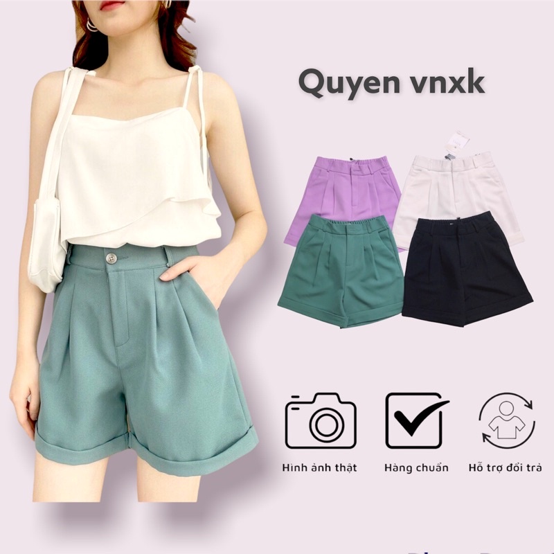 Quần short Nữ Gập Gấu, Quần sooc nữ lưng chun vải vitex, phối đồ siêu xinh, ảnh thật
