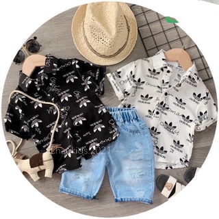 Set áo sơ mi da.s cộc tay quần jean bé trai
