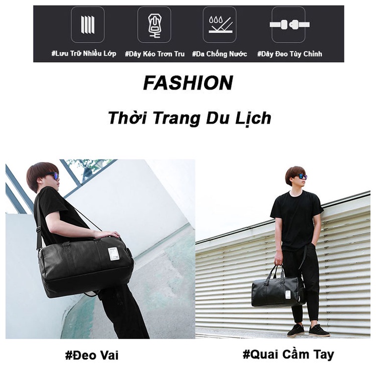 Túi xách du lịch nam nữ đa năng cỡ lớn ZAJA chất liệu da pu cao cấp thời trang thể thao chống nước