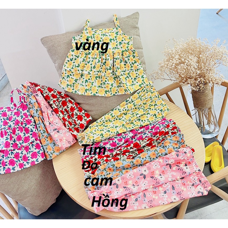 Bộ bé gái thô hoa áo 2 dây và quần dài bo gấu 5 mầu XHN939