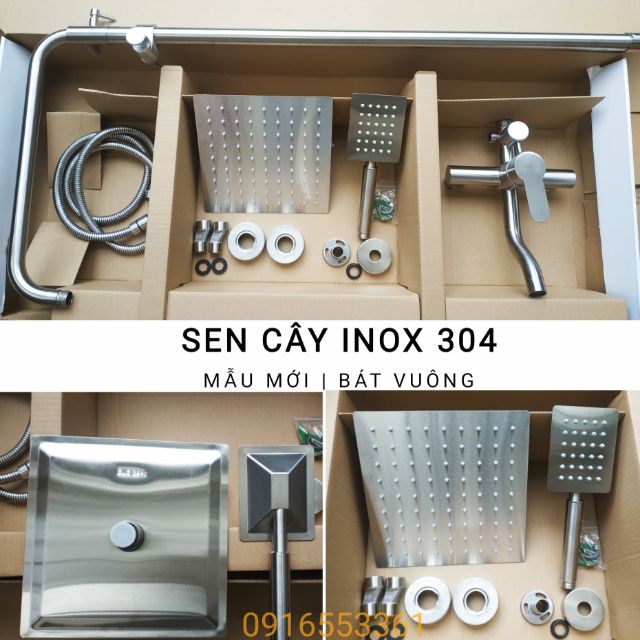 Sen cây tắm đứng nóng lạnh inox 304 bát vuông