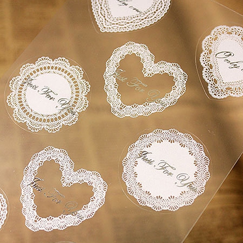 1 Cuộn Nhãn Dán Trang Trí Bánh Trong Suốt Họa Tiết Ren Trắng Phong Cách vintage diy