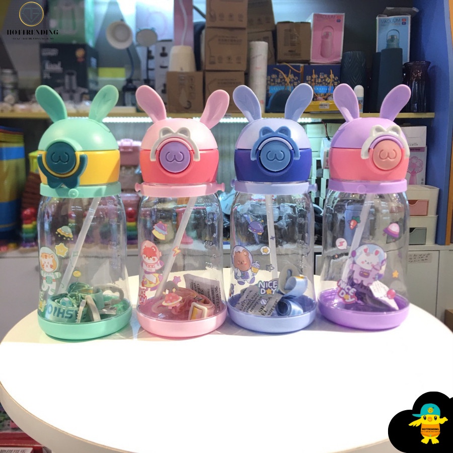 Bình Nước Tai Thỏ 280ml và 500ml Cute An Toàn Tặng Kèm Sticker 2D,3D Cho Bé
