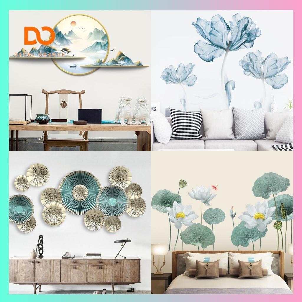 Decal dán tường, Giấy dán tường trang trí phòng ngủ, phòng khách cao cấp cây xanh hoa lá sơn thủy