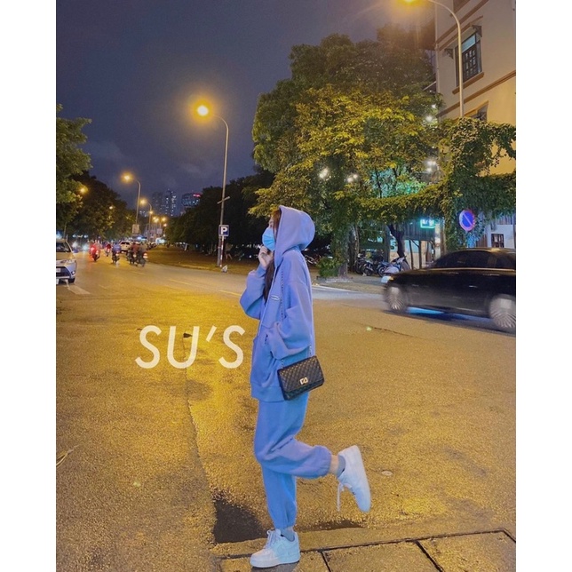 Set đồ nữ 🌸 Bộ áo quần dài tay nỉ bông unisex thêu logo trần bông nhiều màu phong cách Hàn Quốc PHULA Ulzzang