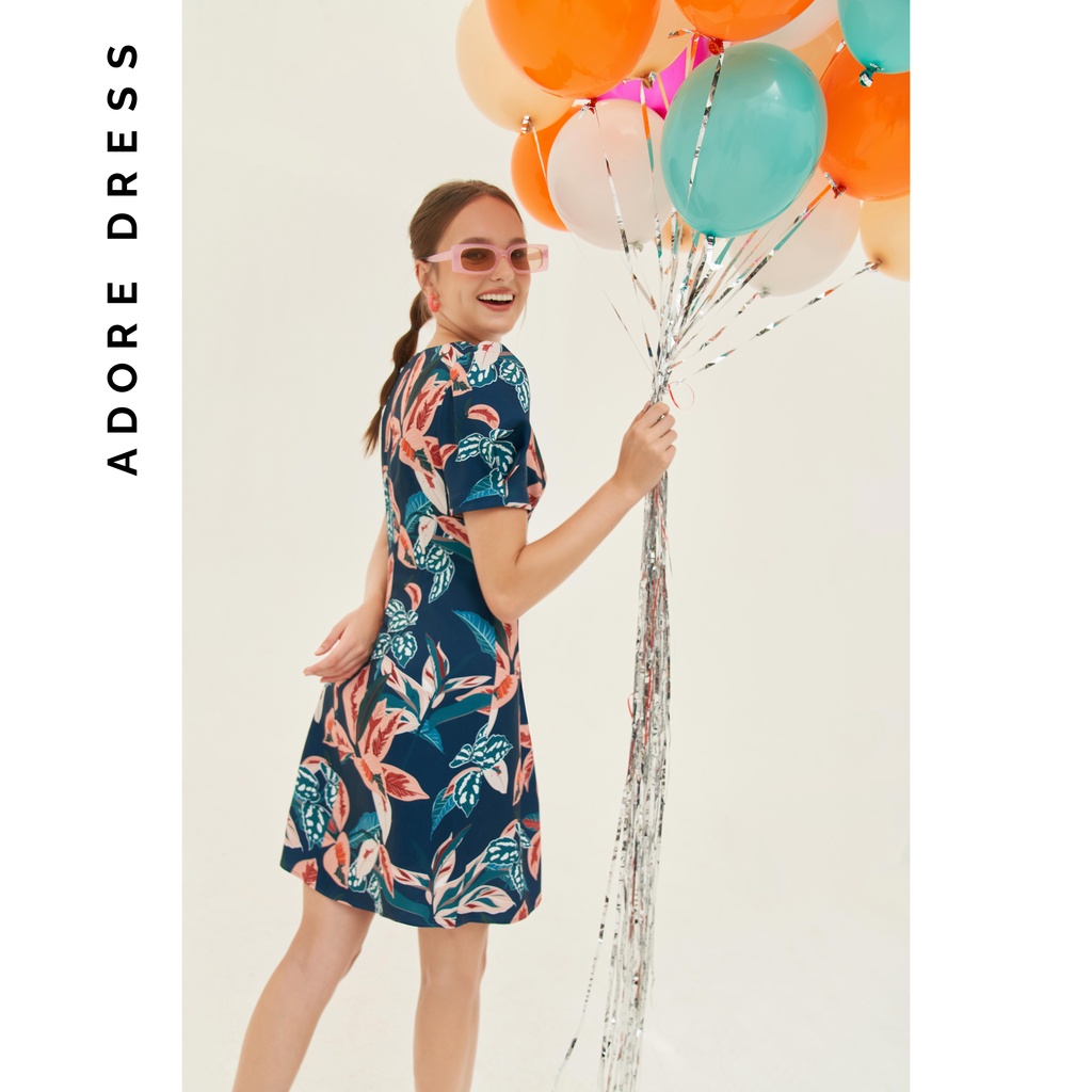 Đầm mini nhún ngực in hoạ tiết lá 2VA1214 ADORE DRESS