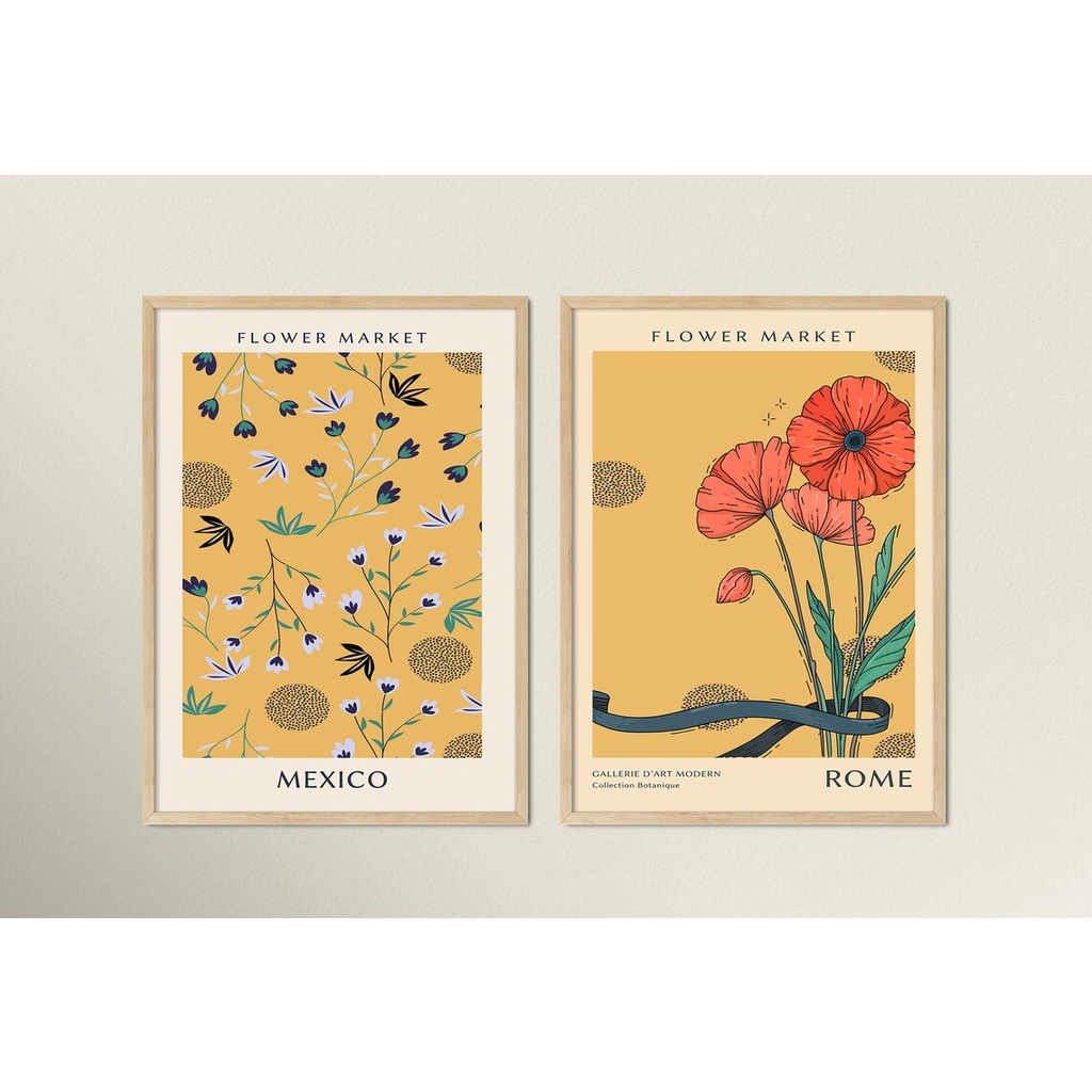 Set 9 mẫu tranh hoa lá treo tường canvas đã có khung H17