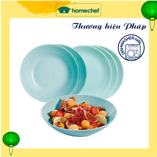 Bộ đĩa (dĩa) Luminarc Diwali thủy tinh xanh ngọc 6 chi tiết, dùng lò vi sóng, máy rửa bát - DW6A