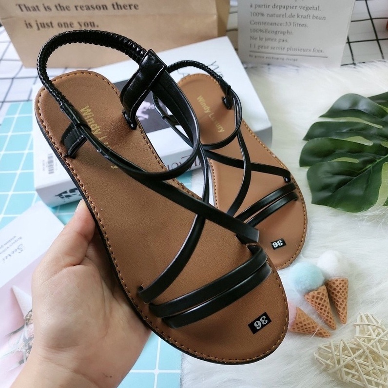 [ MẪU SANDAL NỮ ] Giày sandal nữ đế bệt chiến binh xỏ ngón dây mảnh quai chéo hot mùa hè đi biển, đi chơi, đi học,,,,