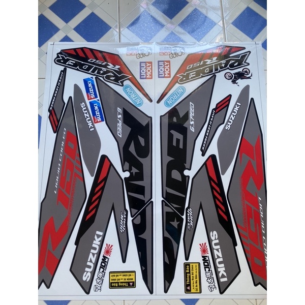 Tem rời raider fi 2021 r150 xám đỏ đen tặng tem dán xi nhan