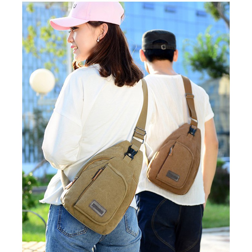 Túi đeo chéo đa năng Canvas phong cách Hàn Quốc Unisex sành điệu cá tính