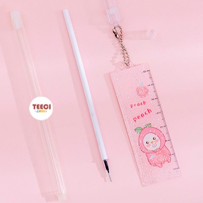 [Mã LIFEBOOK2 giảm 10% đơn 0Đ] &lt;Ảnh Thật Shop Chụp&gt; Bút Bi Mực Đen Kèm Móc Treo Thước Kẻ Cute T103