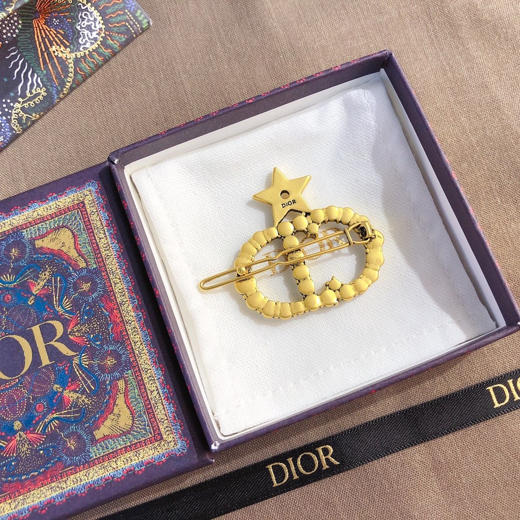 Kẹp tóc thép titan hình logo Dior và ngôi sao năm cánh đính đá thời trang cho nữ