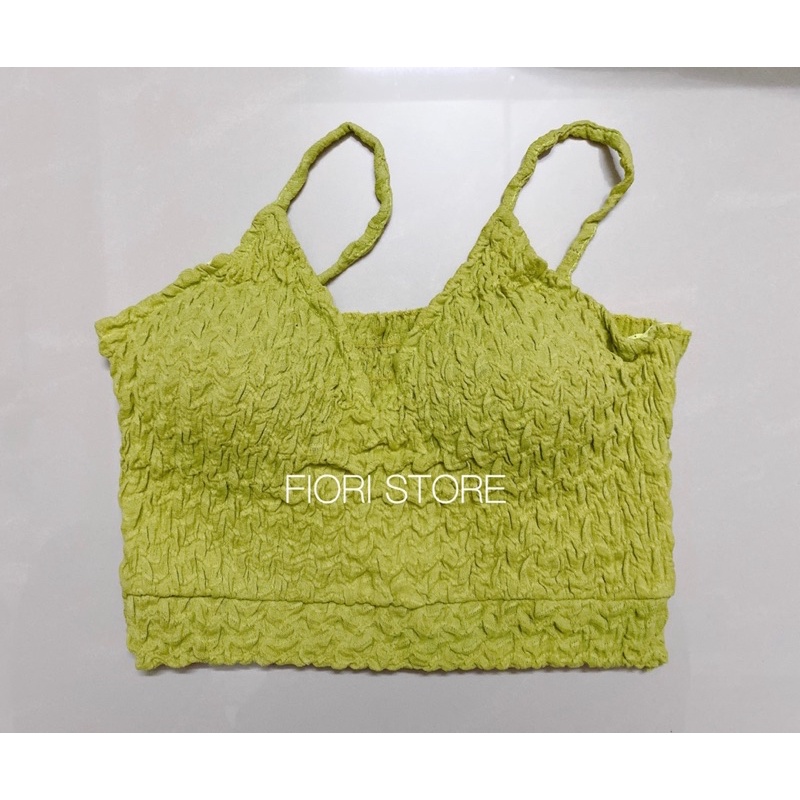 Áo croptop hai dây cổ tim ôm tôn dáng xốp nhún màu cực ngọt,áo dây cổ v vải dập nổi