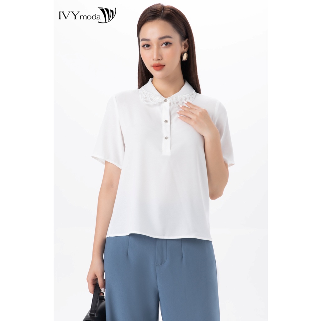 Áo sơ mi nữ cổ đắp ren IVY moda MS 16M7361