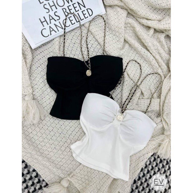 Áo croptop ôm body nơ ngực dây xích, áo yếm dây xích A1991