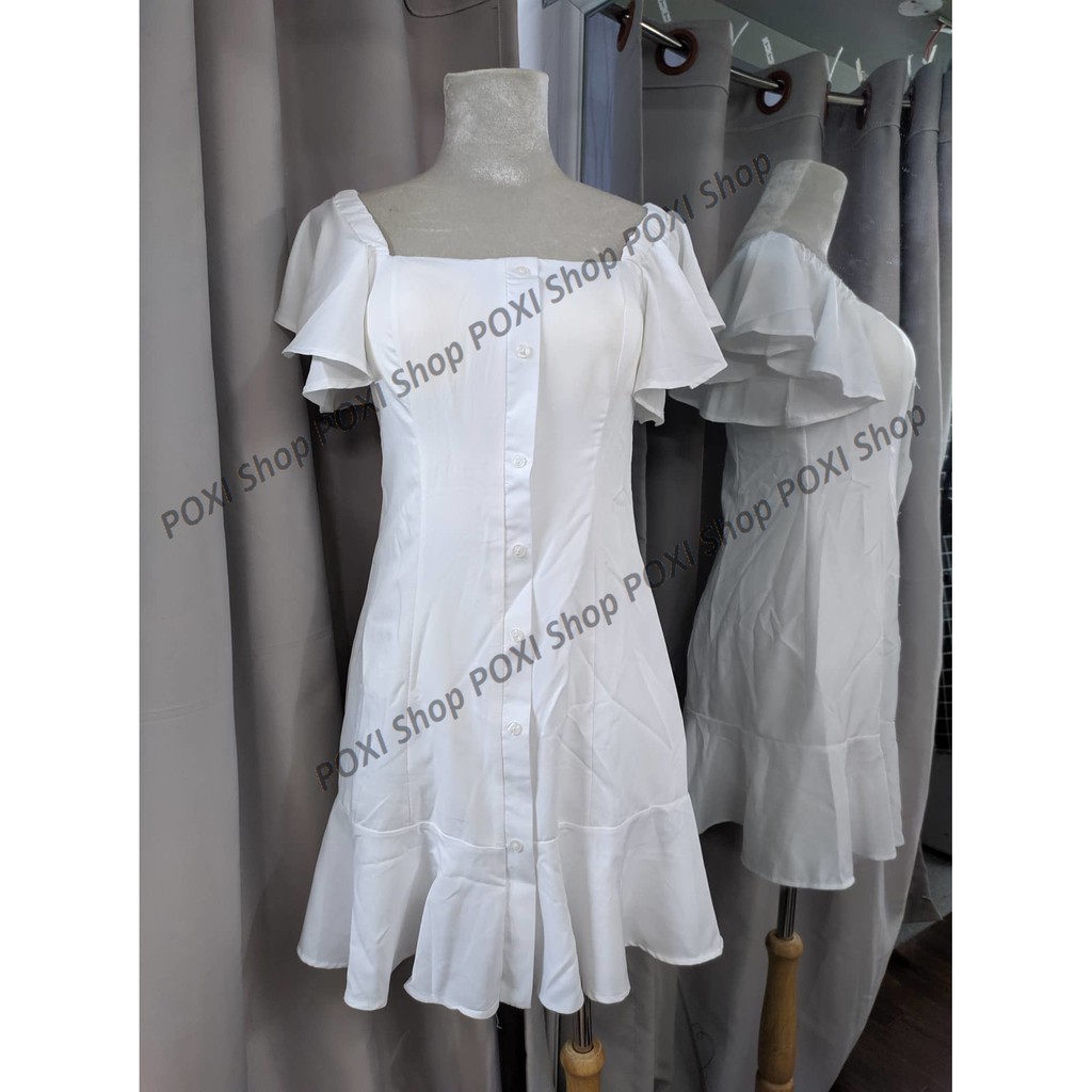 [ẢNH THẬT] Đầm Trễ Vai Tay Bèo Mẫu Mới Cực Đẹp (Trắng+Đen) | BigBuy360 - bigbuy360.vn