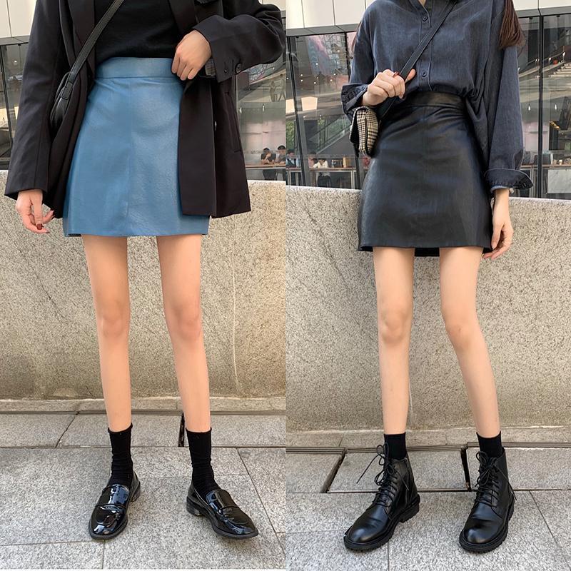 Happy-store  Chân váy da PU Xiaozhainv dáng chữ A thiết kế đơn giản hợp thời trang nữ tính