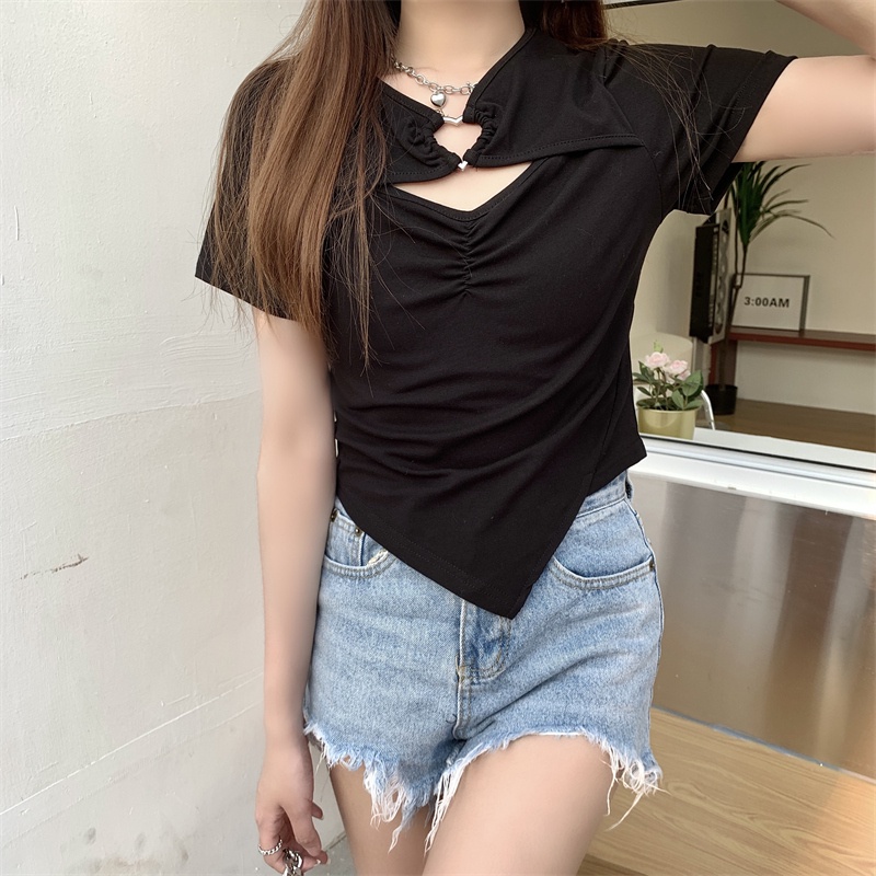 SUXI Áo Thun Tay Ngắn Dáng Ôm Màu Sắc Đơn Giản Thời Trang Mùa Hè Xinh Xắn Cho Nữ