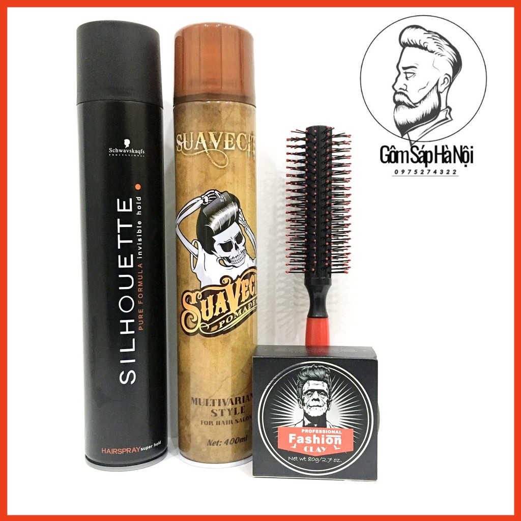 [ Freeship ] Combo 2 Gôm Xịt Tóc Silhouette + Suavecito + Sáp Vuốt Tóc Fashion Clay Tặng Lược