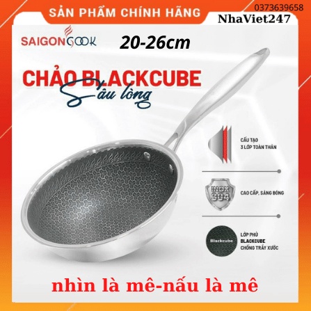 Chảo Chống Dính Sâu lòng-Saigoncook-Blackcube Prime X3-Inox 304-3 lớp-chống trày sước-siêu bền,đẹp,chính hãng-giá rẻ