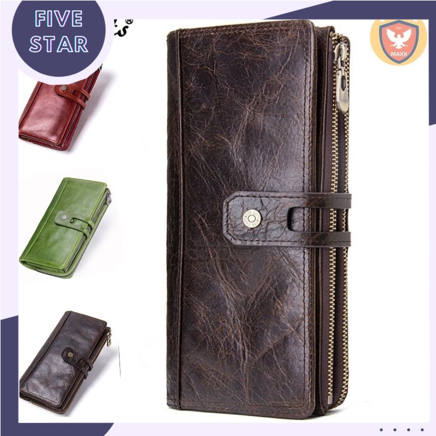 2022 Contact M1241 - Bảo Hành 2 Năm - Bóp Ví Cầm Tay Da Ngựa Điên Men Wallet Genuine Bò - Nam Nữ