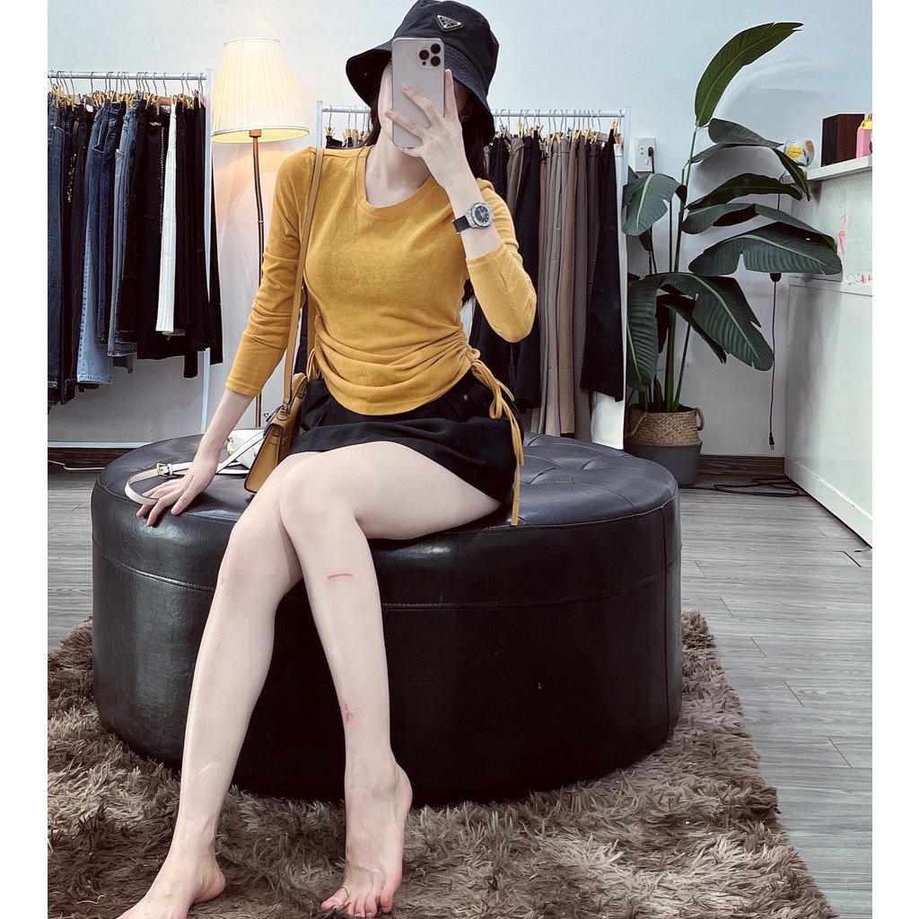 Áo len nữ rút dây 2 bên chất len tăm mềm co giãn - áo len nữ