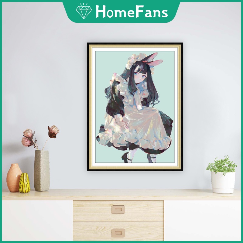 Bộ Tranh Đính Đá 5D Tự Làm 30x40cm/40x50cm Hình Cô Gái Hoạt Hình Trang Trí Nhà Cửa