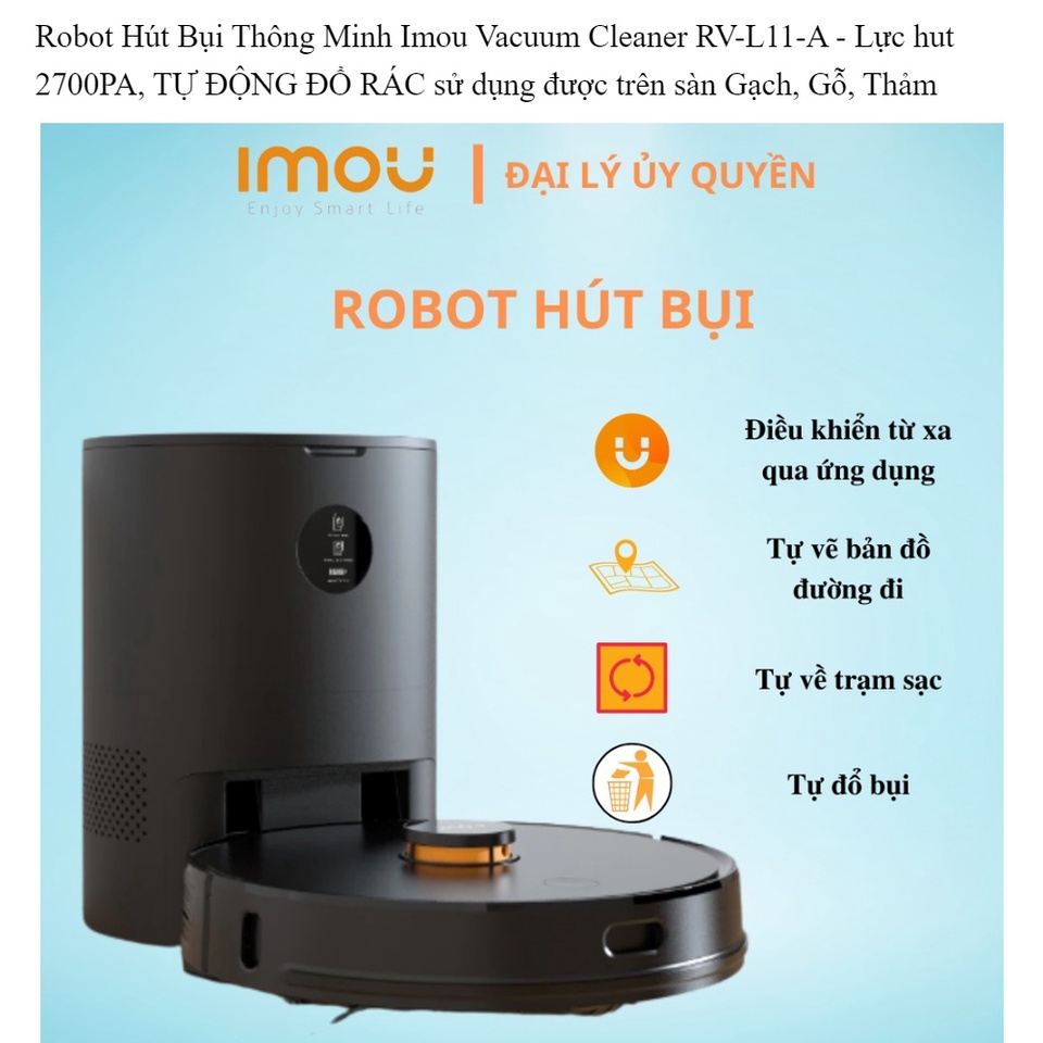 Robot hút bụi thông minh IMOU RV-L11-A cảm biến chống rơi cảm biến thảm tự quay về trạm sạc