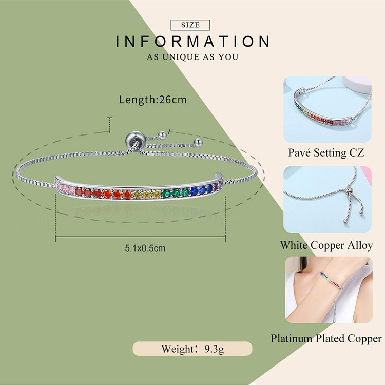 Vòng đeo tay BAMOER Yib036 đính đá zircon nhiều màu sắc thời trang cho nữ