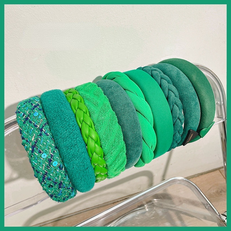 Băng Đô Vải Nhung Bản Rộng Màu Xanh Lá Thời Trang Hàn Quốc