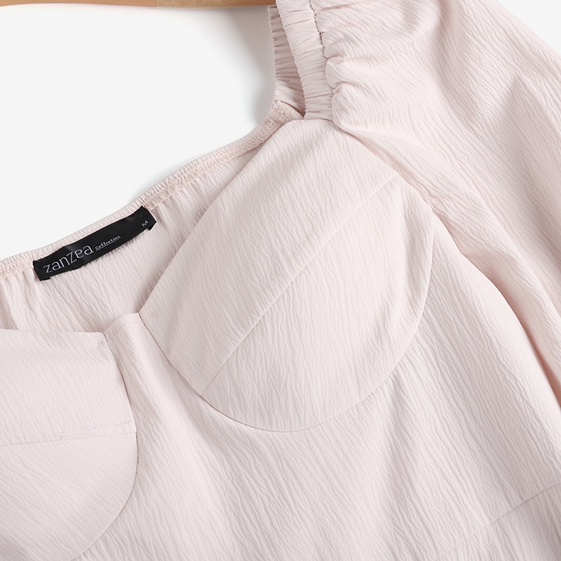 Đầm mini ZANZEA cổ vuông rộng khoét sâu dài tay