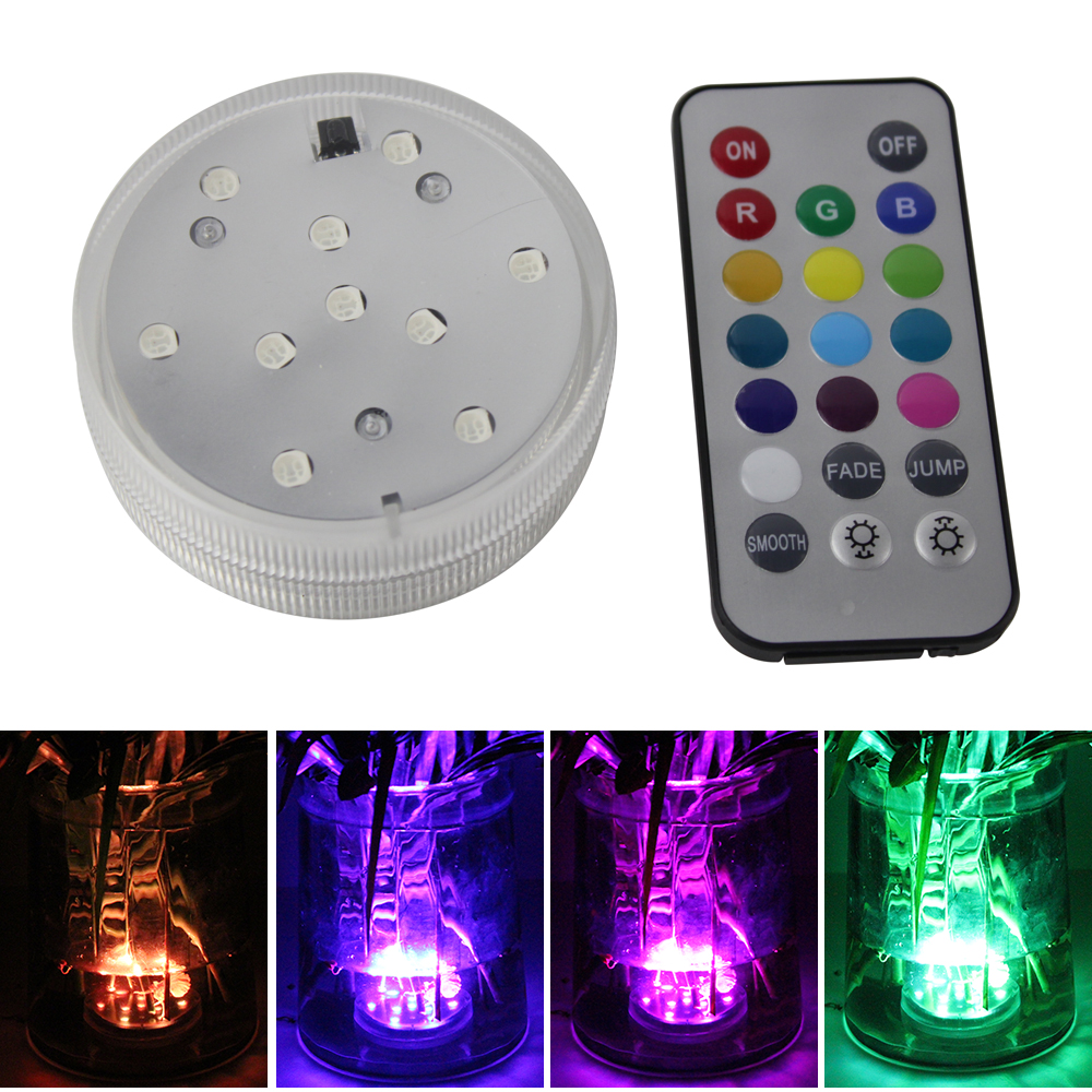 10 LED RGB Ánh sáng chìm điều khiển từ xa IP68 Bể bơi dưới nước Bình bát Đèn bể cá Bể cá Đèn trang trí