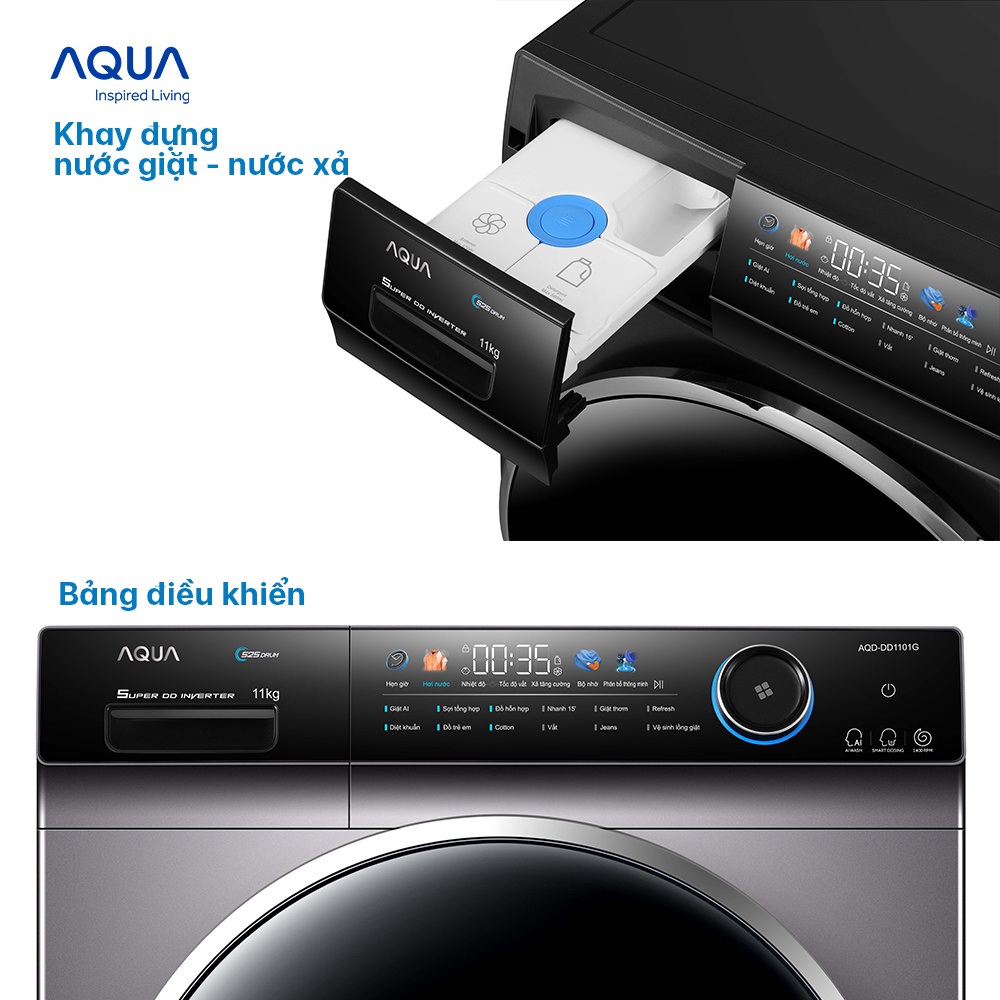 Freeship Toàn Quốc - Máy giặt cửa trước Aqua 11kg AQD-DD1101G.PS