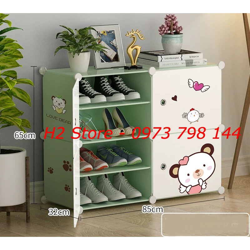 TỦ ĐỂ GIÀY 8 Ô (chia ô) MÀU CỐM CỬA TRẮNG GẤU SIÊU ĐẸP LẮP GHÉP ĐA NĂNG