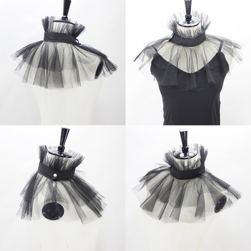 Khăn Choàng Cổ Đứng Vải Tuyn Đính Nút Giả Lưới Victorian Cho Nữ