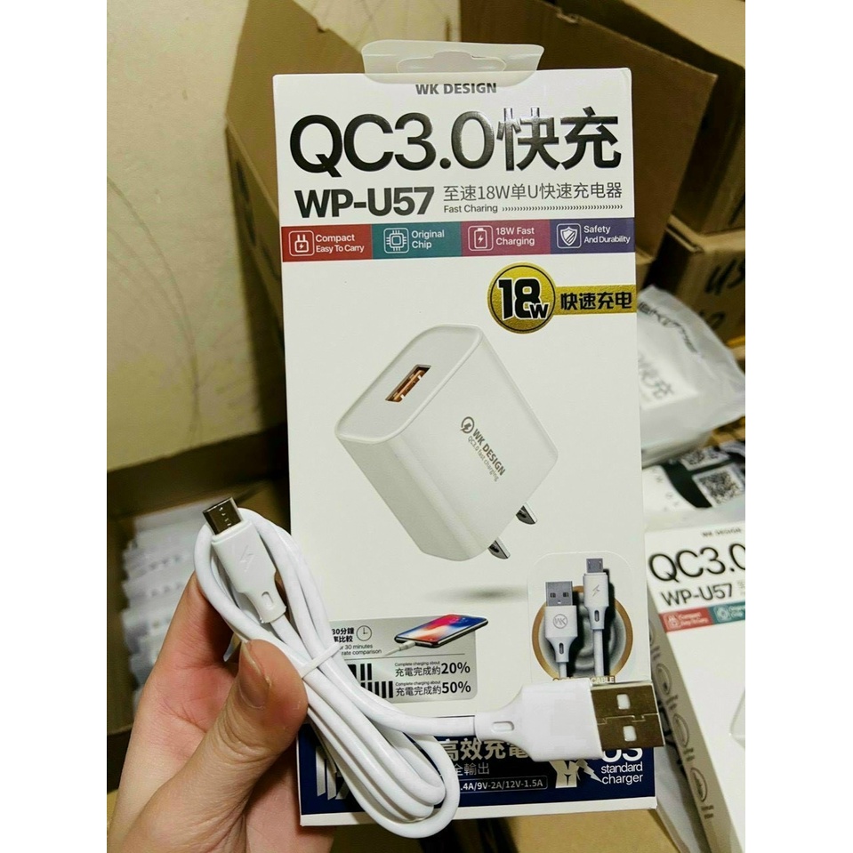 Bộ sạc 2 cổng wk u56 2.4a SẠC NHANH dành cho IPhone, Android, TYPE C, bảo hành 3 tháng