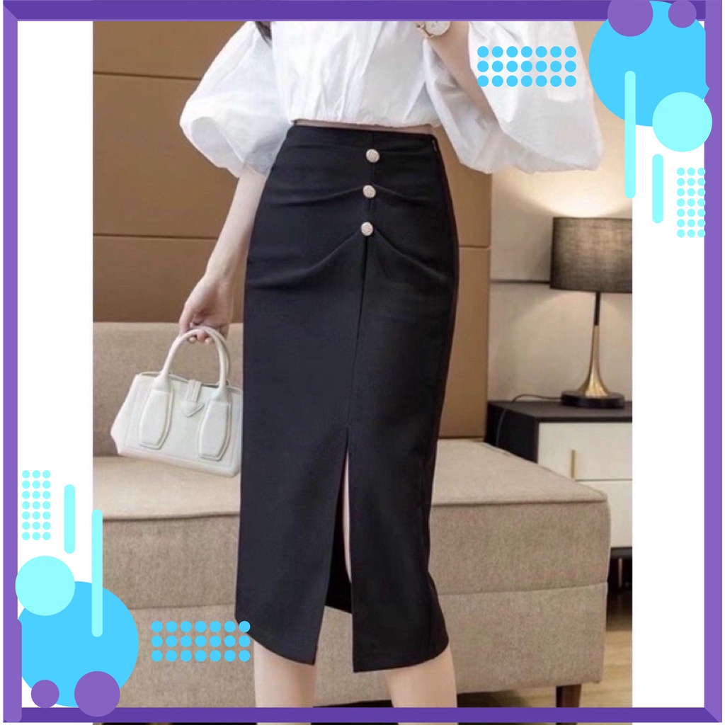 Chân Váy bút chì/chân váy công sở sẻ trước năm kiểu tùy chọn chất vải co dãn dáng ôm mềm mại dễ thương